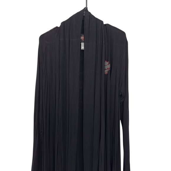 Harley-Davidson Womens L/XL Black Open-Front Cardigan With Graphic Design - Picture 11 of 12